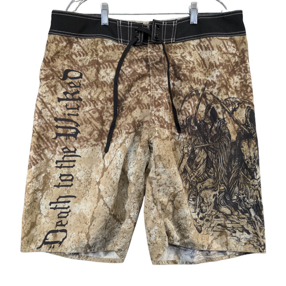 Appreme Mens Board Shorts Multi Size XL Death To The Wicked Polyester - Picture 1 of 12